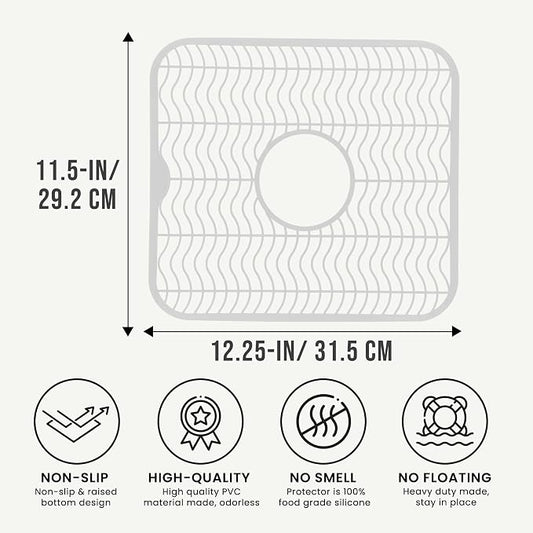 DecorRack White Sink Protectors for Kitchen, Plastic 12" x 11" Dish Rack, Protect Sink from Stains, Damage, Scratches, Dishwasher Safe Grid Mat for Kitchen (White)