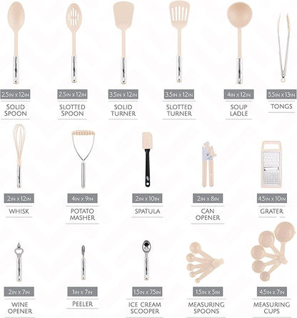 Kitchen Utensils Set, Cooking Utensil Set Kitchen Gadgets, Pots and Pans set Nonstick and Heat Resistant, 24 Pcs Nylon and Stainless Steel, Spatula Set, Apartment Essentials Kitchen Cookware Sets