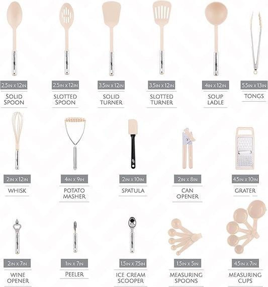 Kitchen Utensils Set, Cooking Utensil Set Kitchen Gadgets, Pots and Pans set Nonstick and Heat Resistant, 24 Pcs Nylon and Stainless Steel, Spatula Set, Apartment Essentials Kitchen Cookware Sets