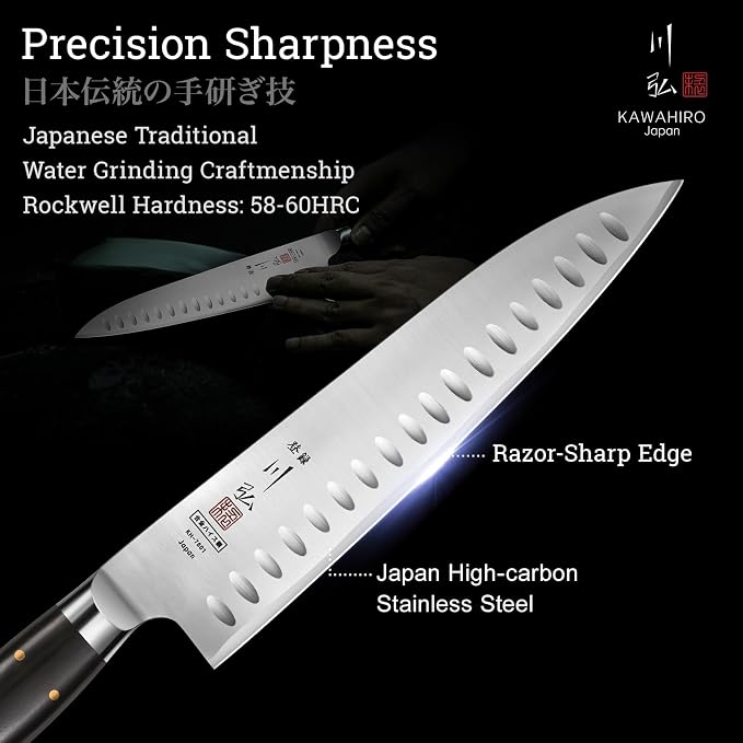 Professional Chef Knife, 9.5" Handcrafted Japanese Chef Knife for Efficient Kitchen, Japan High Carbon Alloy Steel Gyuto Knife with Hollow Blade, Premium Rosewood Handle, Cooking Gift for Men Women
