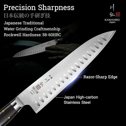 Professional Chef Knife, 9.5" Handcrafted Japanese Chef Knife for Efficient Kitchen, Japan High Carbon Alloy Steel Gyuto Knife with Hollow Blade, Premium Rosewood Handle, Cooking Gift for Men Women
