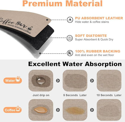 Findosom Dish Drying Mat, 12"x 20" Super Absorbent & Hide Stain Coffee Mat, Cuttable Drying Mat for Kitchen Counter, Coffee Bar Accessories, Under Dish Rack, Coffee Maker, Espresso Machine, Linen