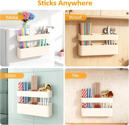 MoodLife Straw Holder for Cabinet Door, 2 Pack Silicone Peel and Stick Straw Organizer, Adhesive Kitchen Cabinet Cupboard Storage Holder for Straws, Spoons, Coffee Bar, Pantry (White)