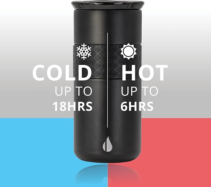 Elemental Artisan Insulated Tumbler, Triple Wall Coffee Travel Mug, Reusable Stainless Steel Coffee Tumbler with Ceramic Lid, Thermal Coffee Cups for Hot (6 Hrs) & Cold (18 Hrs), 16oz - Black
