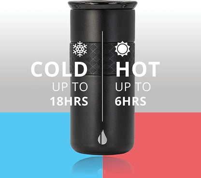 Elemental Artisan Insulated Tumbler, Triple Wall Coffee Travel Mug, Reusable Stainless Steel Coffee Tumbler with Ceramic Lid, Thermal Coffee Cups for Hot (6 Hrs) & Cold (18 Hrs), 16oz - Black