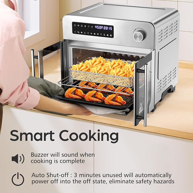 OSTBA French Door Air Fryer Toaster Oven Combo, 10-in-1 Air Fryer Toaster Oven with Rotisserie, 24QT Large Countertop Convection Oven, 102 Recipes & 7 Accessories, Stainless Steel
