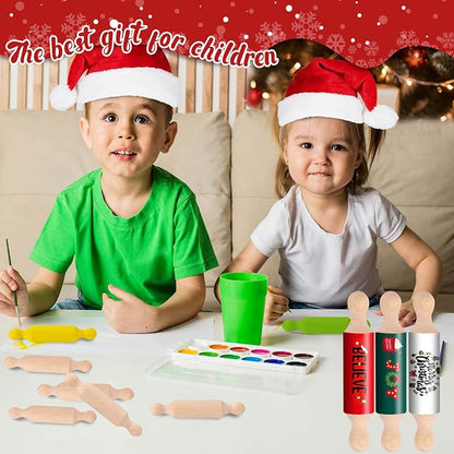 45Pcs Wooden Mini Rolling Pin Long Kitchen Baking Small Dough Rolling Pin for Children Fondant Pastry Pizza Crafting and Imaginative Play for Halloween and Christmas