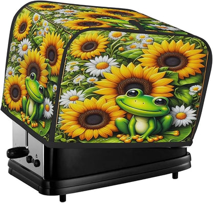 Sunflower Frog Toaster Cover 4 Slice Wide Slot Washable Kitchen Appliance Covers Fingerprint Bread Machine Dust Cover Small Toaster Oven Accessories Covers Bread Maker Bag Women Gift