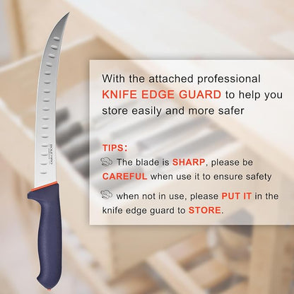 10-inch Curved Breaking Knife W SoftGrip Handle, Sharp Premium Butcher Knife Made of High Carbon Stainless Steel For Meat Cutting (Navy Blue)