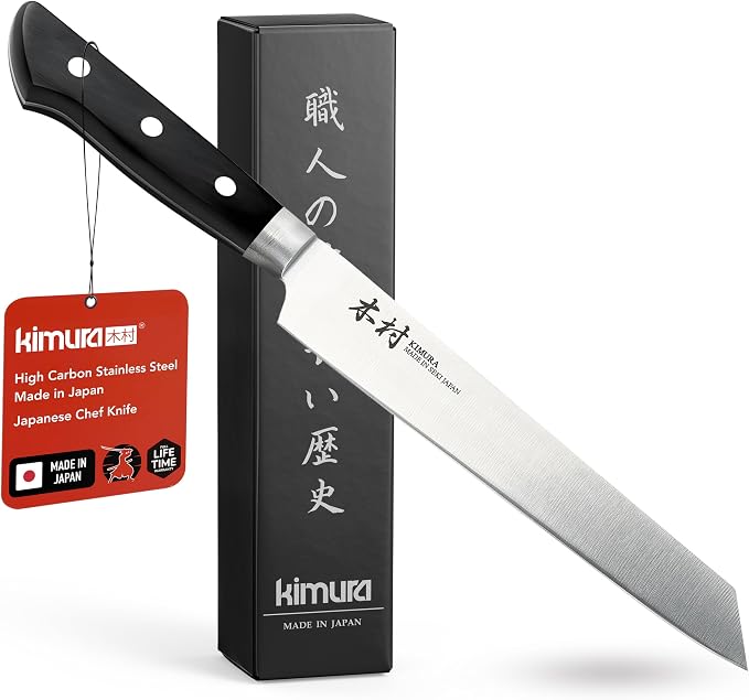 Kimura Sushi Knife, [Made in Japan], 8 inch Professional Chef Knife, Ultra Sharp High Carbon Molybdenum Stainless Steel Kitchen Knives, Chefs Knives with Ergonomic Handle - Japanese Sashimi