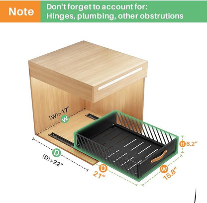 Pull out Cabinet Organizer,Heavy Duty Slide out Pantry Shelves Drawer Storage with Adhesive Nano Film,Sliding Mesh Cabinet Basket with Handle for Kitchen, Bathroom, Home, 15.8"W X 21"D X6.2"H,Black