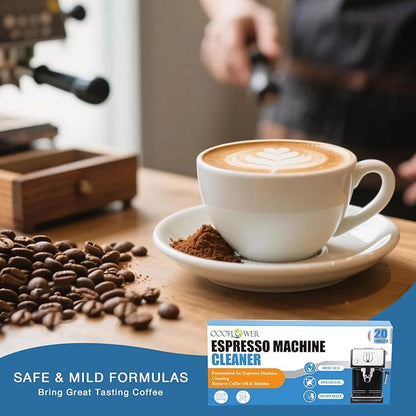 20 Count Coffee Machine Cleaning Tablets, Descaling, Backflush Oil,Limescale & Mineral Deposits Remover Tabs for Espresso Machine, Multi Cup, Pod, Single Serve