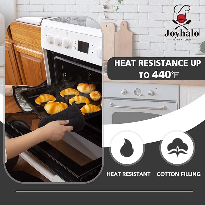 Joyhalo 6 Pack Pot Holders for Kitchen,Cotton Oven Holder with Great Heat Resistance,Non Slip Hot Pads for Kitchen Clearance,Black