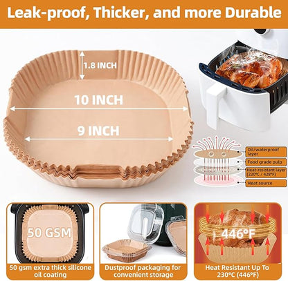 HONYAO 200pcs Thickened Air Fryer Paper Liners 10 inch XXXL for 8-12 Qt Airfryer, 50gsm Square Disposable Liner Accessories for Extra Large Fryers and Oven