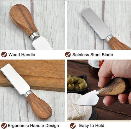 6 Pieces Cheese Knife, Cheese Knives Cheese Board Charcuterie Knife Set Cheese Tools Spreading Knife, Wooden Handle Stainless Steel Slicer Gift Set