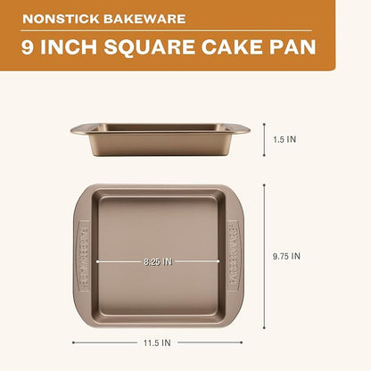 Farberware Bakeware Dishwasher Safe, 9-Inch Square Cake Pan - Mocha