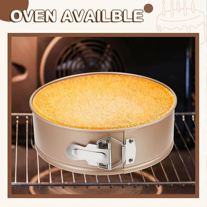 Funnymoom 4 Pcs 7 Inch Non Stick Springform Pan with Removable Bottom Carbon Steel Round Springform Cheesecake Pan with Stainless Steel Spring Buckles for Baking Kitchens Restaurant(Champagne Gold)