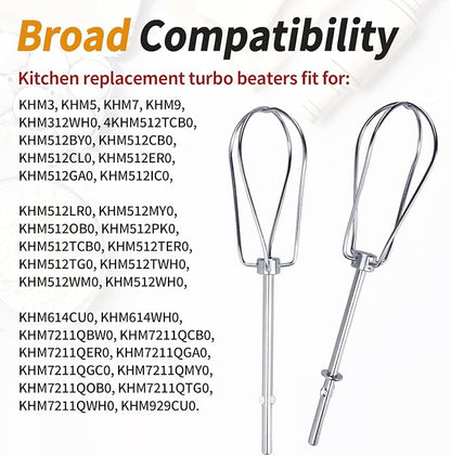 W10490648 Beaters Attachments for KitchenAid Hand Mixer, Stainless Steel Turbo Beaters Compatible with KitchenAid Mixer Replacement KHM2B AP5644233 PS4082859 Parts (2 Pack)