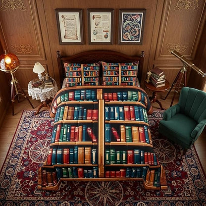 Manfei Bookshelf Bed Comforter Set Queen Size,Pixelated Pixel Style Games Super Soft Microfiber Bedding Set for Adults Teens,Anime Bookcase Theme Comforter Set,2 Pillowcases