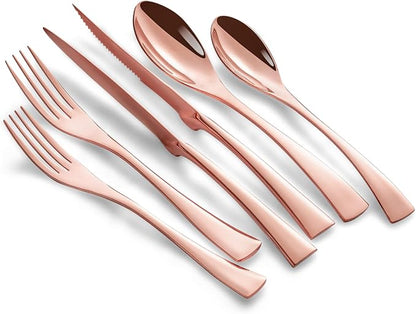 24 Pieces Rose gold Silverware Set with Steak Knives Service for 4,Modern 18/10 Stainless Steel Flatware Cutlery Set,Utensil Set for Home Restaurant Hotel,Mirror Polished,Dishwasher Safe