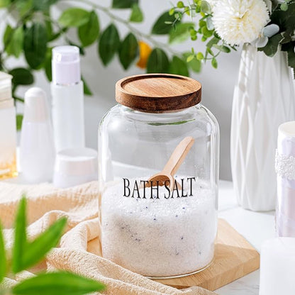 SiliFine 1 Sets 74 oz Glass Bath Salts Jar with Wooden Scoop and Lid, Bath Salt Container for Bathroom Organizers and Storage, Bathtub Accessories for Women Bathroom, Home Decor
