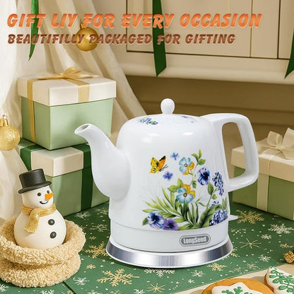 Ceramic Electric Kettle, 1.2L/1000W Boil Water Quickly and Easily,Boil-Dry Protection,Auto Shut Off, Detachable Swivel Base,Hot water kettle for Coffee & Tea