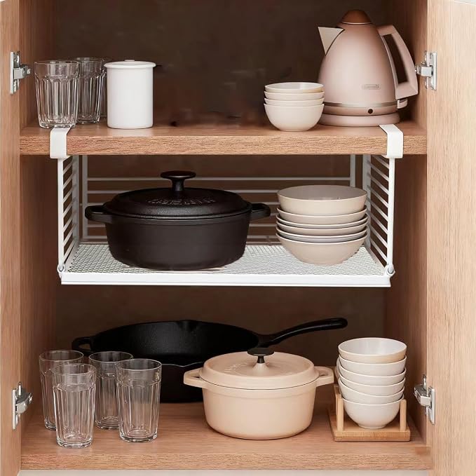 Under Shelf Storage Basket, Metal Wire Slide -in Under Cabinet Organizer, Space-Saving Hanging Organizer for Kitchen, Pantry, Office, Closet, White, 1 Pack(12.2")