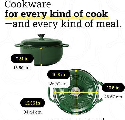 Lodge Essential Enamel Cast Iron Dutch Oven 6 Quarts - Perfect for Bread Baking, Braising, Marinating & Slow Cooking, Features Moisture-Sealing Lid & Dual Handles, Kitchen Essentials, Evergreen