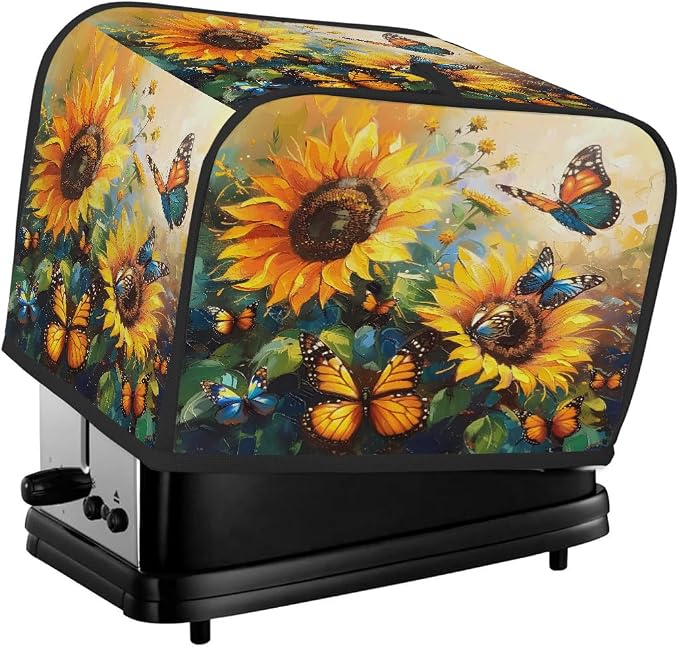 4 Slice Flower Sunflower Funny Toaster Cover Waterproof Dust Fingerprint Bread Machine Cover Washable Kitchen Appliance Protector For Home Kitchen Bakeware Table Decor Women Gifts