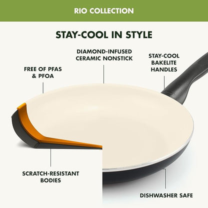 GreenPan Rio 11" Square Griddle Pan, Ceramic Nonstick Cookware, PFOA and PFAS-Free, Stay-Cool Bakelite Handle, Black