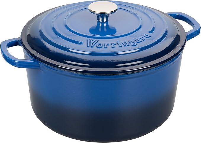 VORRINGARD Enameled Cast Iron Dutch Oven Pot with Lid, for Sourdough Bread Baking, Round Dutch Ovens, 6 Quart, Blue