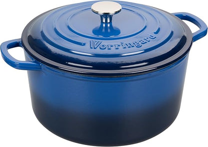VORRINGARD Enameled Cast Iron Dutch Oven Pot with Lid, for Sourdough Bread Baking, Round Dutch Ovens, 6 Quart, Blue