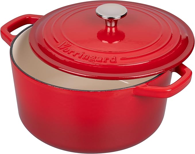 VORRINGARD Enameled Cast Iron Dutch Oven Pot with Lid, for Bread Baking, Round Bread Oven- include Sourdough Bread Baking Supplies Set, 6QT, Red