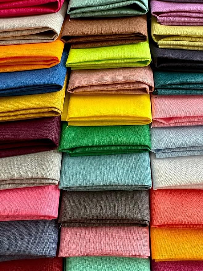 Solid Color Cotton Fabric Bundle – 50 Pre-Cut Squares (20×20 cm / 8×8 inch), 100% Cotton, 120 GSM, Made in Türkiye