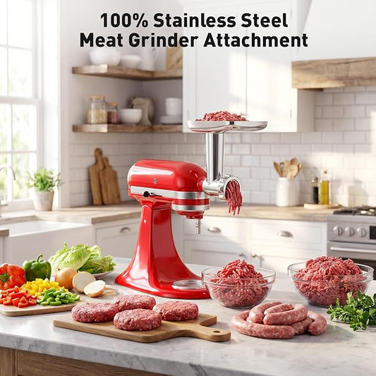 Stainless Steel Meat Grinder for KitchenAid Mixer, Meat Grinder with Meatball Maker, Sausage Stuffer, Dishwasher Safe, Compatible with All KitchenAid Stand Mixers
