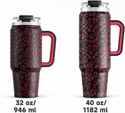 Meoky 40 oz Tumbler with Handle and Straw, Insulated Tumbler with Lid and Straw, Stainless Steel Travel Mug, Keeps Cold for 34 Hours, 100% Leak Proof, Fits in Car Cup Holder (Heart)