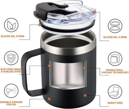12oz Insulated Coffee Mug Cup with Handle, Stainless Steel Travel Coffee Mug with Flip Lid, Double Wall Vacuum Coffee Tumbler,Plum