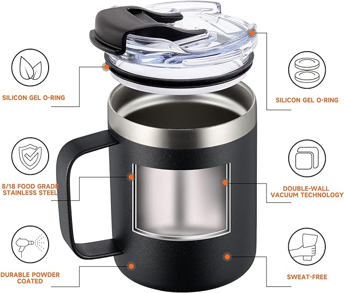 12oz Insulated Coffee Mug Cup with Handle, Stainless Steel Travel Coffee Mug with Flip Lid, Double Wall Vacuum Coffee Tumbler,Seafoam