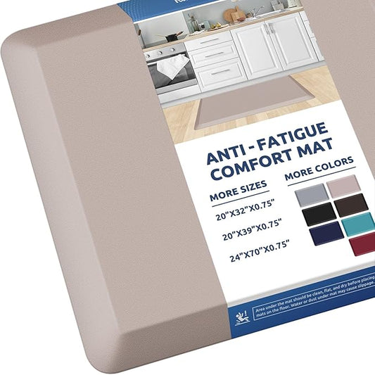 KitchenClouds Kitchen Mat Cushioned Anti Fatigue Rug 20"x32" Water Resistant, Non Slip, Standing and Comfort Desk/Floor Mats for House Sink Office (Khaki)