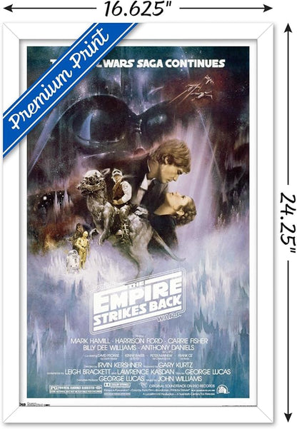 Trends International Star Wars: The Empire Strikes Back - The Saga Continues One Sheet Wall Poster, 14.725" x 22.375", White Framed Version