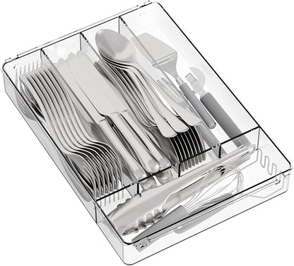 Yieach Clear Small Silverware Organizer 9 inch Wide for Kitchen Drawers,BPA Free Silverware Trays and Plastic Silverware Dividers & Holder,Utensil and Flatware Drawer Organizer Suitable for Fork,Spoon