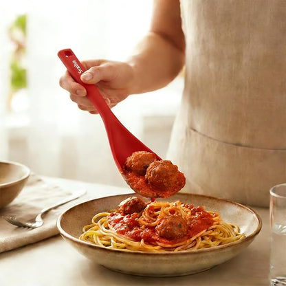 Silicone Spatula Spoon, Heat Resistant Multifunction Spoons BPA Free, Cooking Spatulas for Mixing, Scooping, Scraping and Serving, Dishwasher Safe (2 Red, 12.6 inch)
