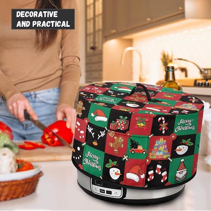 Christmas Patchwork Patterns Slow Cooker Dust Cover 6-8 qt Crock for Pot Keep Gingerbread Small Kitchen Appliance Clean Kitchen Home Accessories Decor Cover