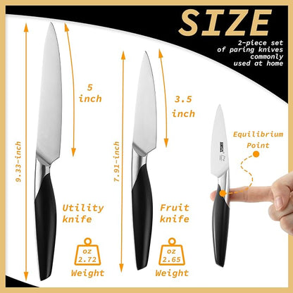 Paring Knife Set 2, German Steel, Full Tang, Dishwasher Safe | German 1.4116 steel, 15° ultra-sharp edge,ideal for peeling, slicing and garnishing fruits and vegetables (3.5"+5")