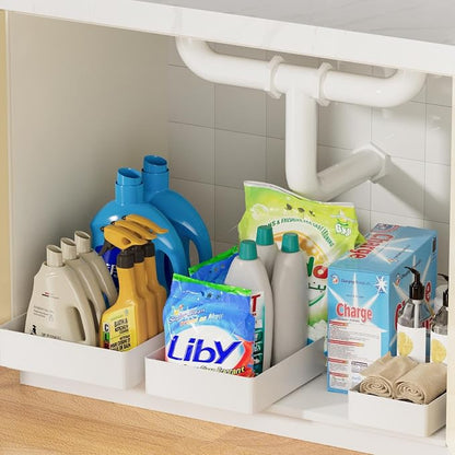 Creahaus 3 Pack Pull Out Drawers for Cabinets with Metal Slides, Easy to Install Cabinet Roll Out Shelves, Smooth Slide Out Drawers for Kitchen Cabinets with Nano Adhesive
