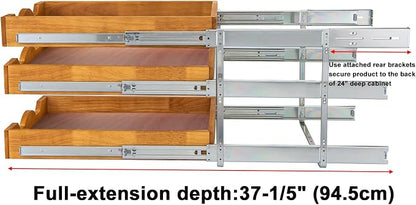 DINDON 3 Tier Pull Out Cabinet Organizer 17”W X21”D Slide Out Shelves With Shelf Liner for Kitchen Wood Roll Out Drawers Pantry Organization