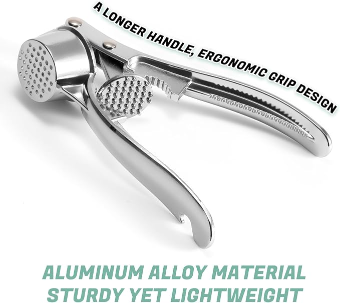 Heavy Duty Garlic Press and Mincer Set with Garlic Peeler, Rust Proof Dishwasher Safe Kitchen Tool - Easy Squeeze Ginger Crusher, Ergonomic Handle for Garlic and Nuts