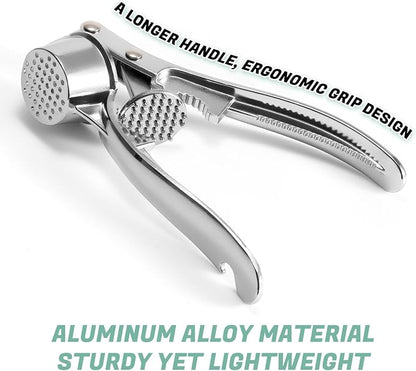 Heavy Duty Garlic Press and Mincer Set with Garlic Peeler, Rust Proof Dishwasher Safe Kitchen Tool - Easy Squeeze Ginger Crusher, Ergonomic Handle for Garlic and Nuts