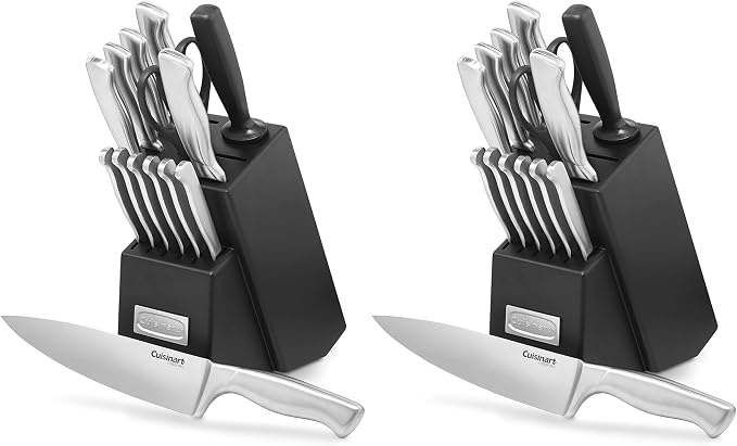 Cuisinart Stainless Steel Hollow Handle 15-Piece Cutlery Block Set, Kitchen Knife Set with Steel Blades for Precise Cutting, Durable Knives with Ergonomic Handles, C77SS-15PK (Pack of 2)
