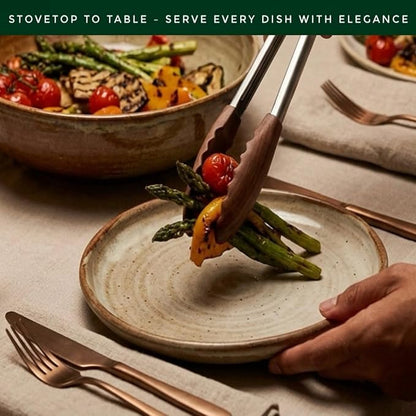 Walnut Wood Kitchen Tongs – 12-Inch Nonstick-Safe Wooden Salad & Grill Tongs for Cooking, Serving, BBQ, and Tossing Salad – Durable Stainless Steel Core with Natural Wooden Tips